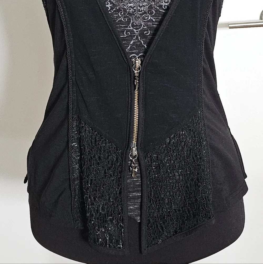 Ozzon Japan Ozz Croce Black Gothic High Neck Layered Top Silver Crosses And Lace - Picture 3 of 11